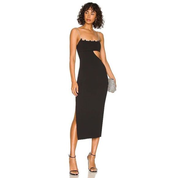 Lovers and Friends CHARLOTTE MIDI DRESS Bodycon Rhinestone Straps M - Picture 1 of 14